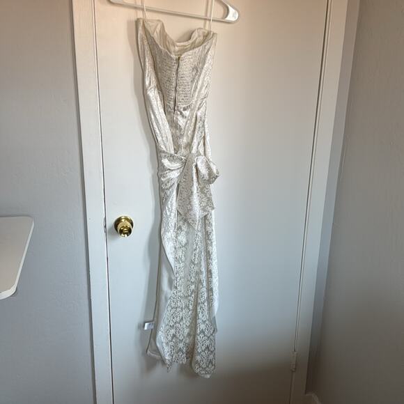 V. Chapman June Corset Jacquard Front Slit Gown Size 4 Ivory - Picture 5 of 6